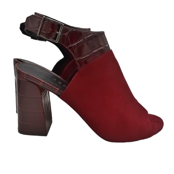 M. Gemi Stagione Burgundy Croc Embossed Suede Ankle Strap Heels SZ 37.5 - Picture 2 of 11